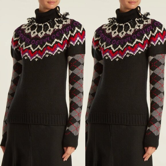 Loewe Sweater Wool Blend Rib Knit Argyle-Intarsia Pattern Roll Neck Sz Medium - Picture 1 of 12